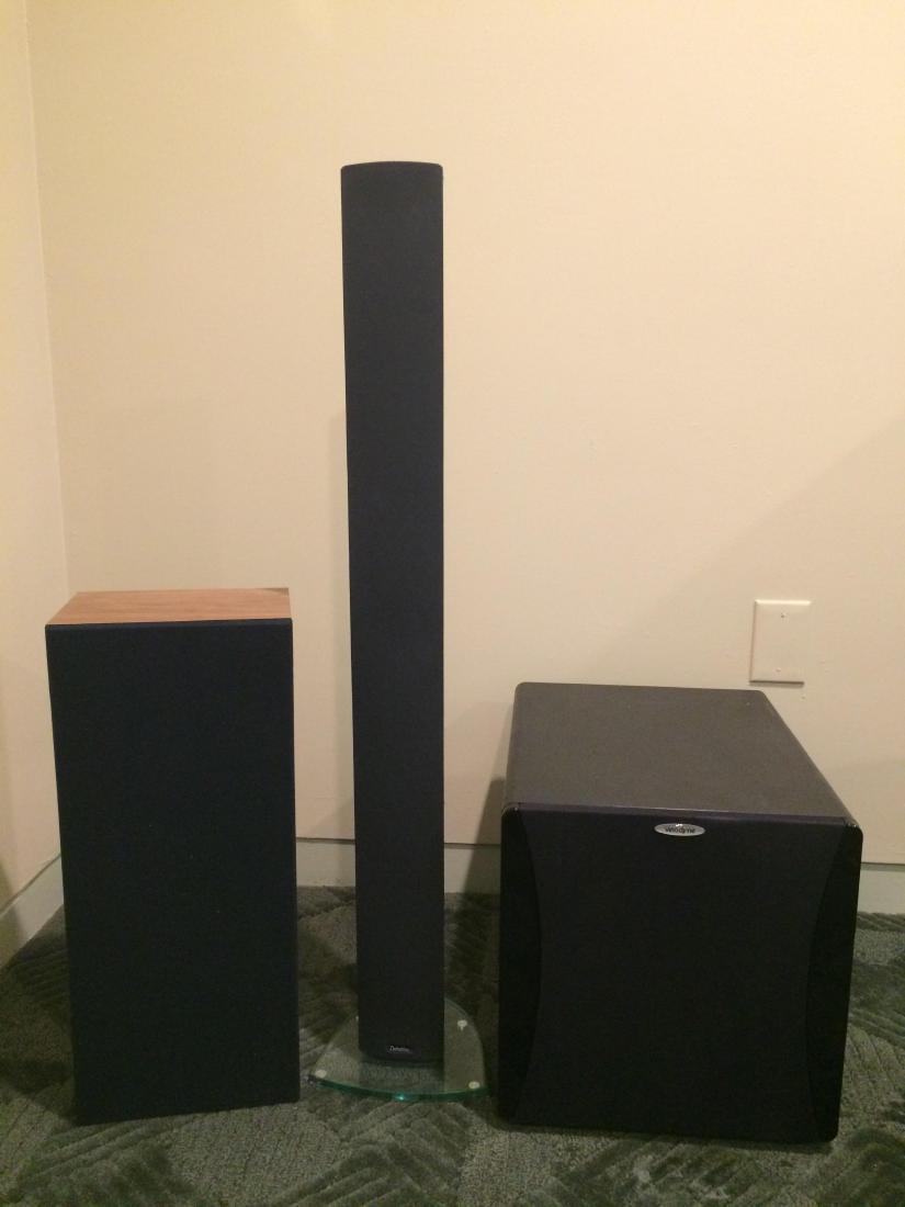 4 Speakers Including THX: 14 to 8" wide x 18-1/2 to 8-1/4" deep x 15 to 40" high.