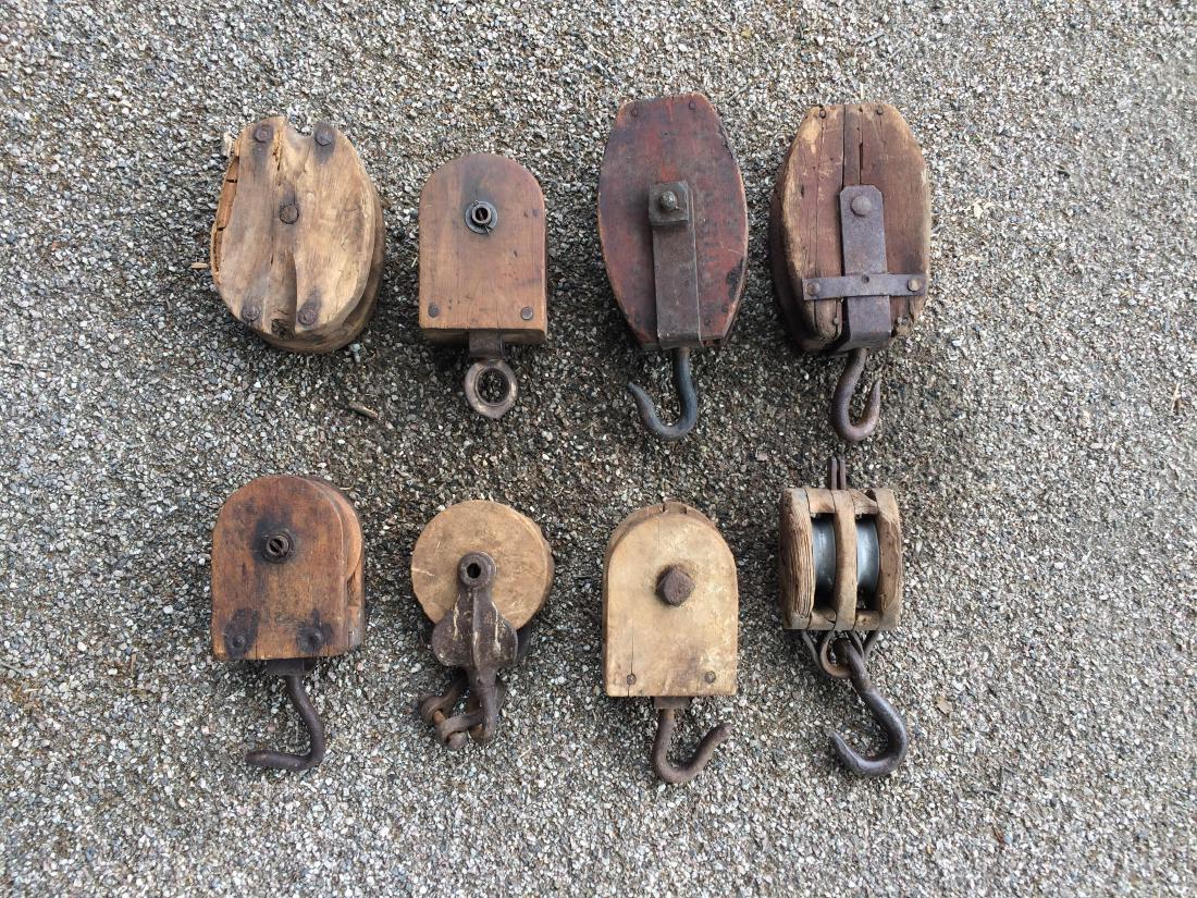 8 Wooden Pulleys: 8 inches to 12 inches.