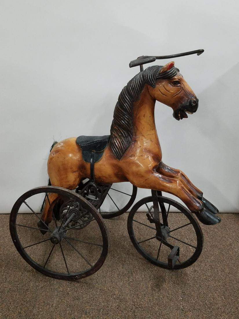 Vintage Riding Toy: Repair to neck. 15" wide x 24" deep x 26-1/2" high.