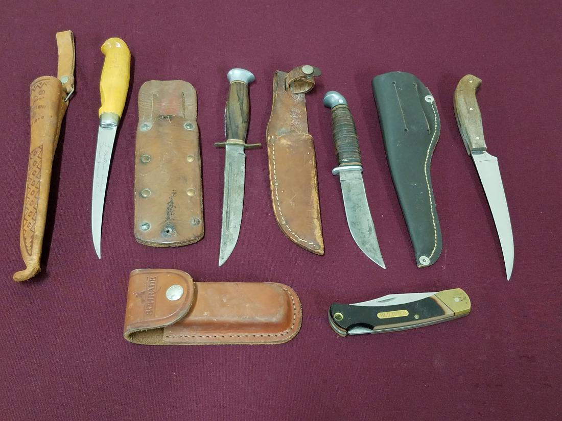 5 Knives incl. Schrade: 5" to 10-3/4" long. Schrade with broken tip.
