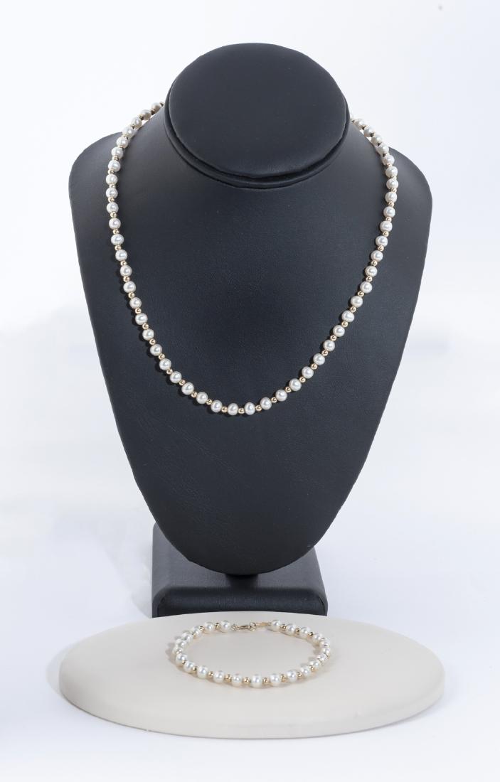 Pearl and 14k Bead Necklace and Bracelet (1 of 1)