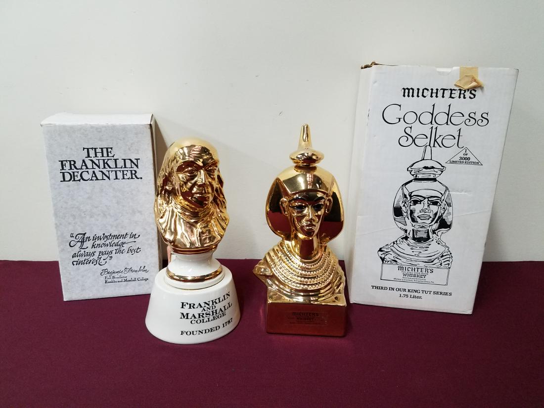 2 Estate Decanters of PA Michter's Whiskey: Includes Goddees Selket and Ben Franklin. This lot cannot be shipped. Must be picked up at 1500 Paxton St. Harrisburg, PA 17104. All sealed and unopened.