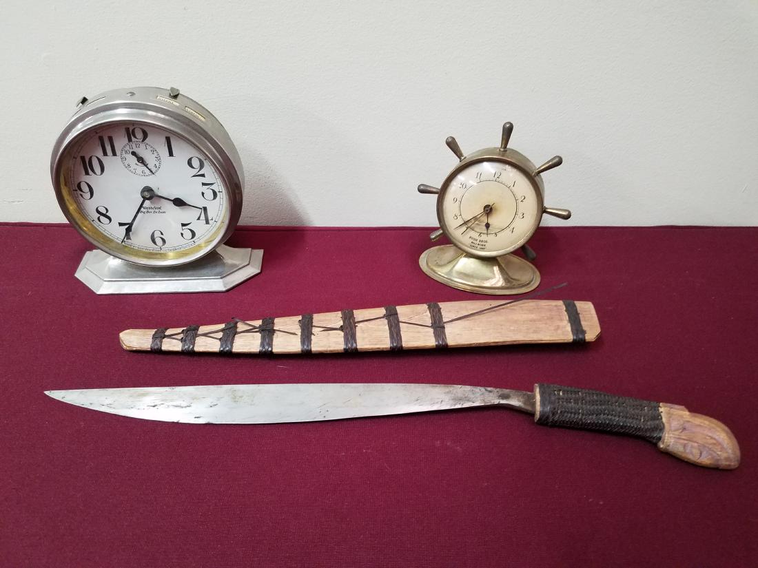 2 Desk Clocks and Sheathed Knife (1 of 1)