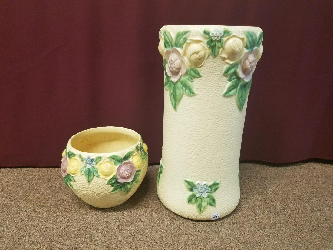 Jardiniere and Umbrella Holder: Unmarked. Stacked 26-1/4" tall.