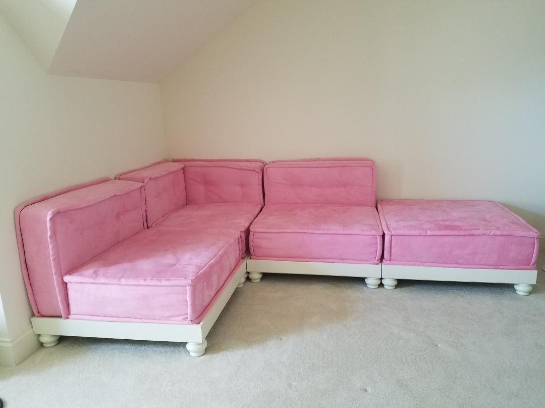Girl's Sectional Sofa: 98" long x 33" to 65" deep.