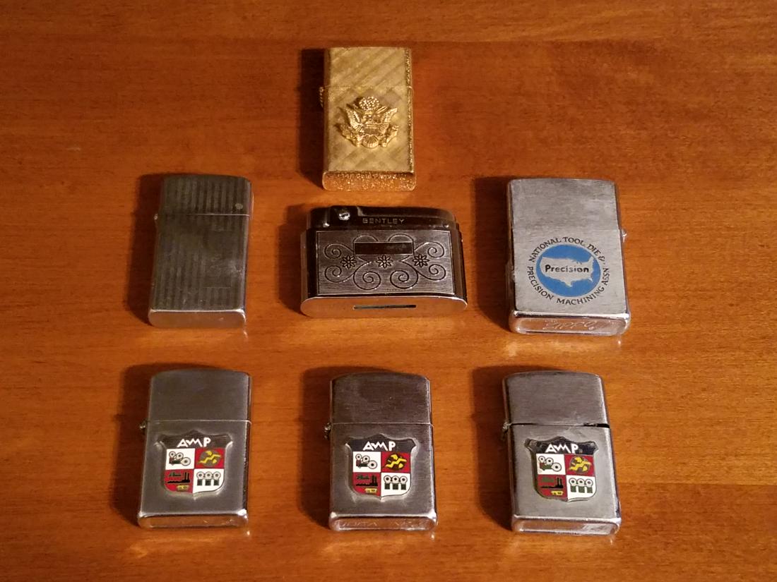 7 Lighters incl. Zippo, Bentley and Ideine: Also includes one 24k gold plated lighter.