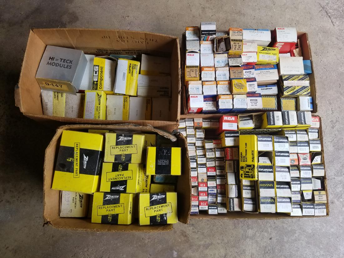 172 Vintage Radio Tubes: Mostly Sylvania. Also includes replacement parts, Zenith, Thordarson, RCA, etc. Not tested.