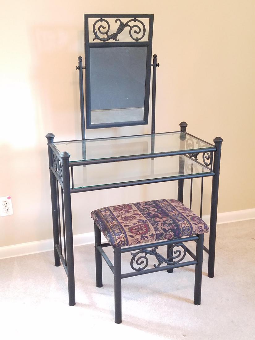 Cast and Glass Vanity Table with Stool (1 of 2)