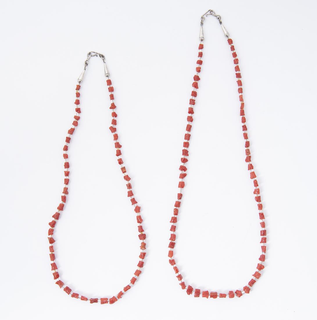 2 Red Coral and Shell Heishi Necklaces (1 of 2)