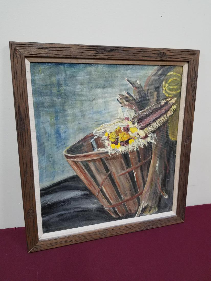Corn Basket Painting: Unsigned. Overall with frame 25" high x 23" wide.