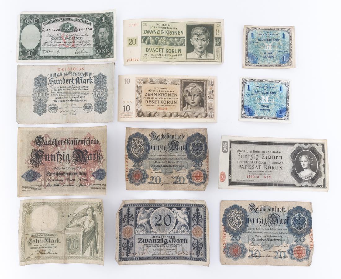 12 Foreign Currency Notes: DESCRIPTION: Twelve foreign currency notes. Includes German, Australian, and Danish.