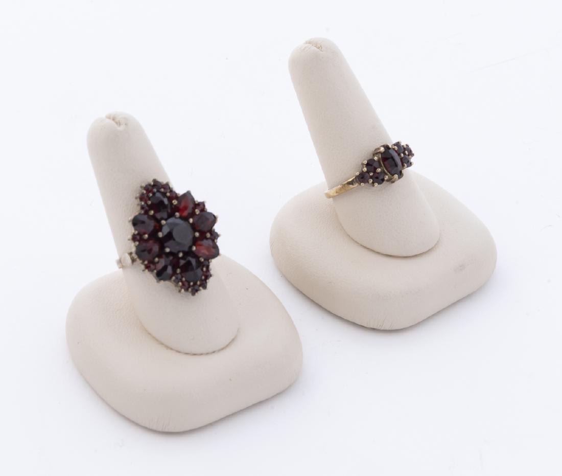 2 Russian Garnet Rings: Russian touch marks. Sizes 7 and 7-3/4.