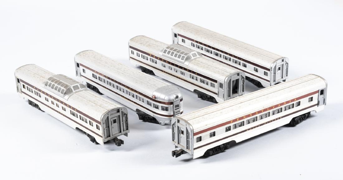 5 Lionel O/O27 Aluminum Passenger Cars: DESCRIPTION: Five Lionel O/O27 aluminum illuminated passenger cars. Includes Alexander Hamilton 2541, two Betsy Ross 2542, William Penn 2543, Molly Pitcher 2544. CONDITION: Used. Moderate wear.