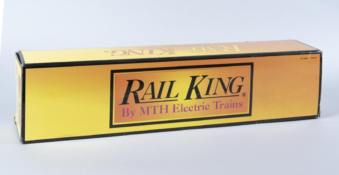 Rail King Canadian Pacific Steam Engine in OB: DESCRIPTION: Rail King by MTH Electric Train O gauge Canadian Pacific 4-6-4 Hudson steam engine with proto-sound 2.0 in original box. No. 30-1358-1. CONDITION: Appears unused. Box with light shelf wea