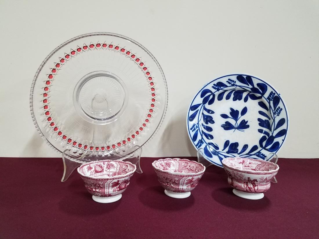 5 Pcs incl Flow Blue, Transferware and Glass (1 of 3)