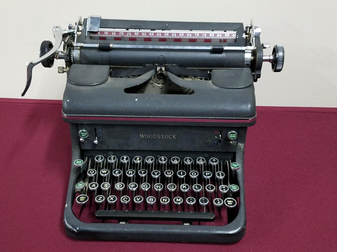 Woodstock Typewriter: 16" wide x 14" deep x 9" high. Cover included.
