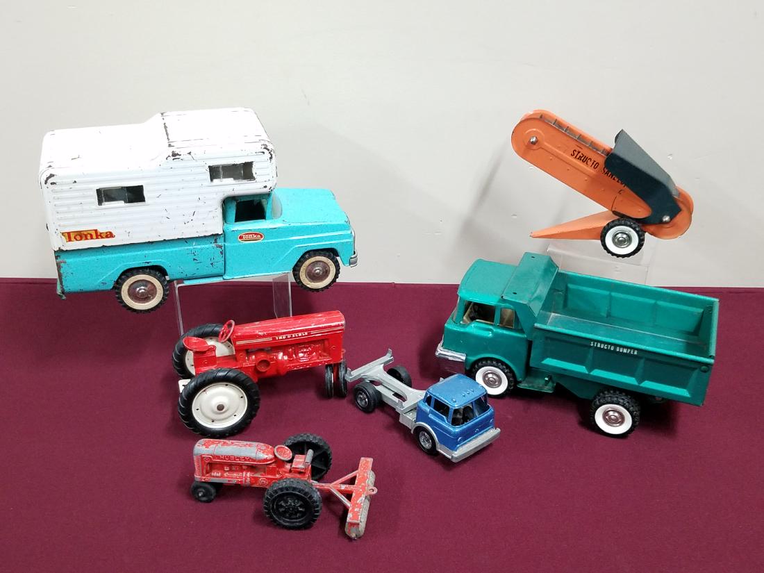 6 Vintage Trucks and Tractors: Includes Tonka and Hubley.