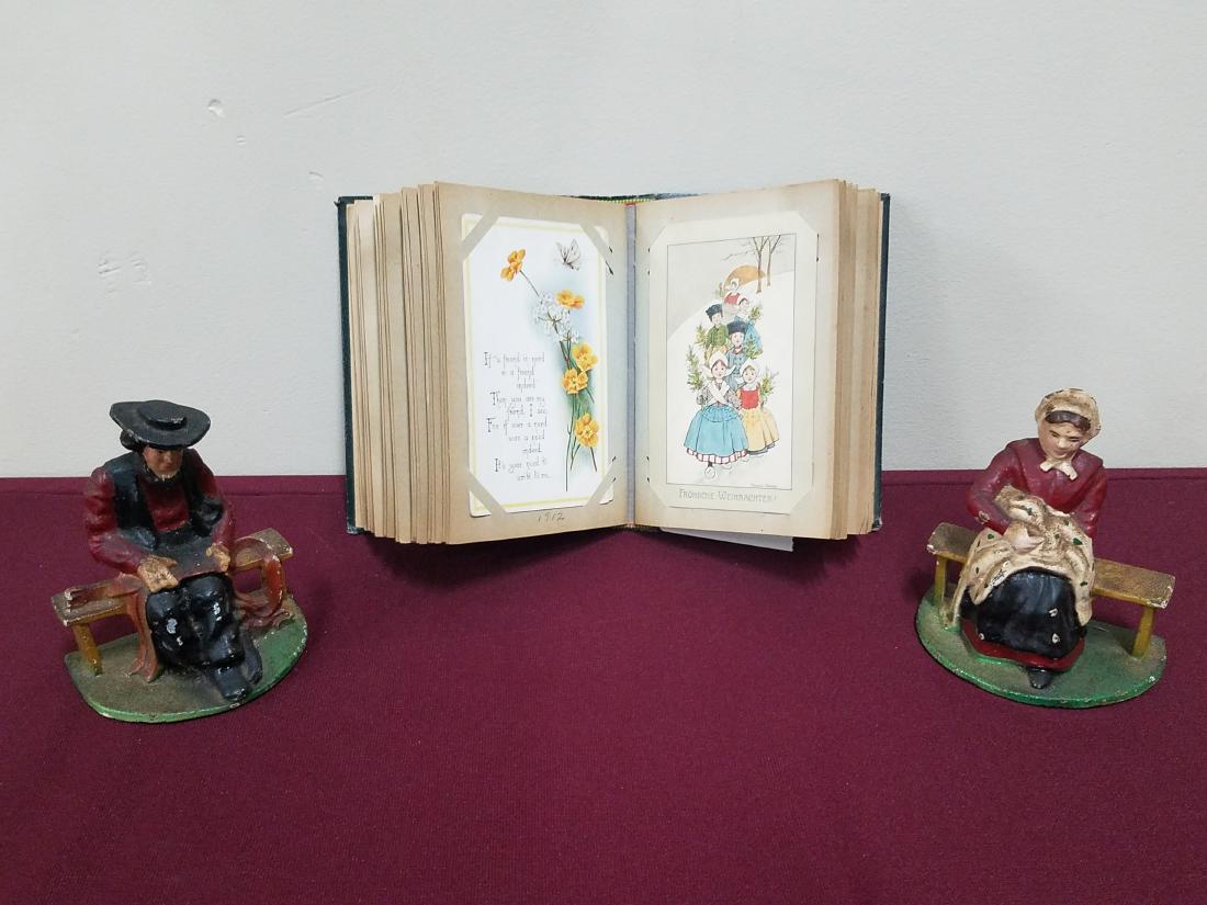 Post Card Album and Cast Amish Bookends. (1 of 14)