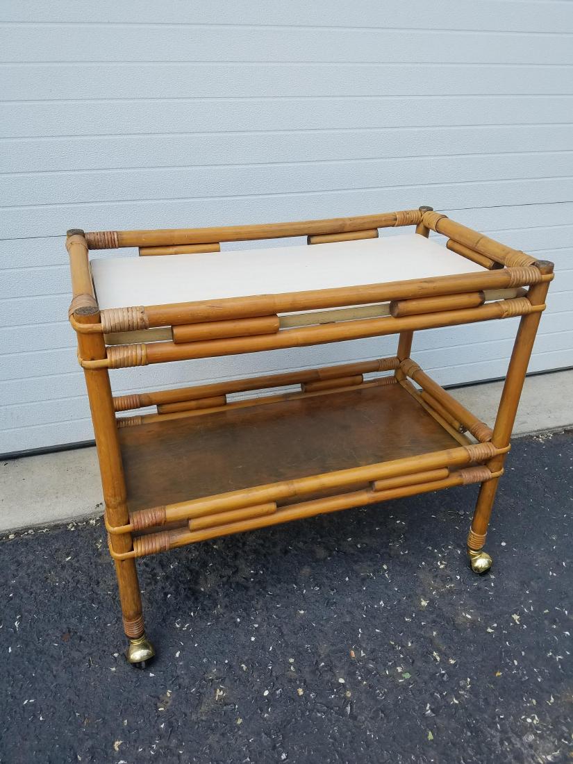 Rattan Tea Cart: 33" wide x 18" deep x 30-1/2" high.