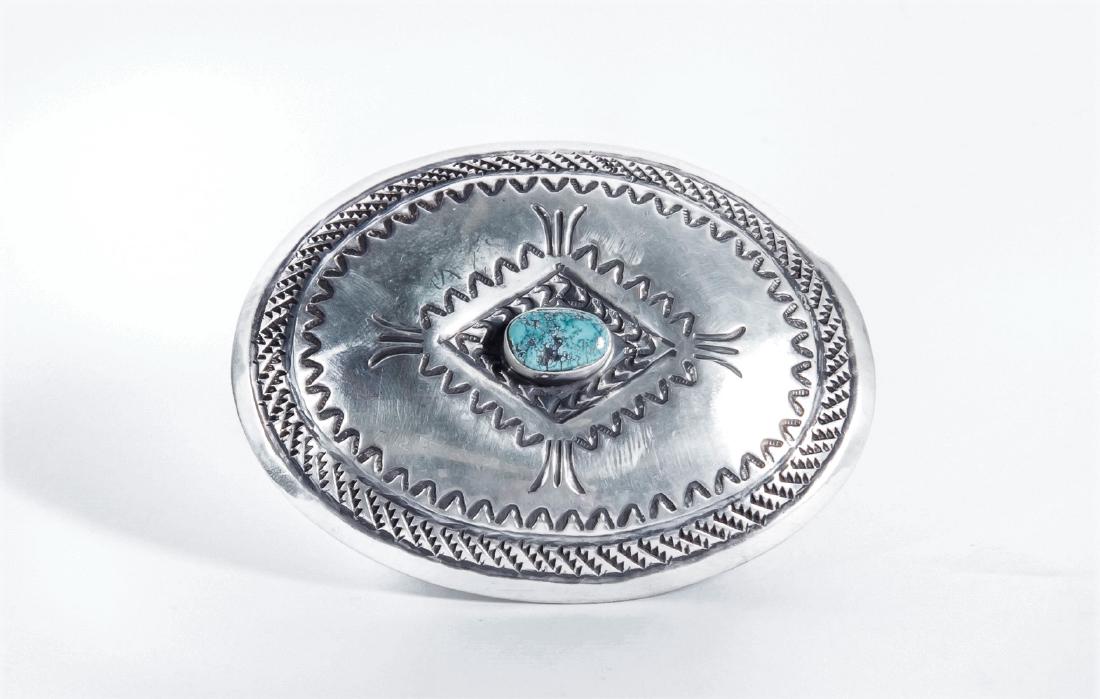 Silver and Turquoise Belt Buckle: 3-3/4" x 2-7/8".