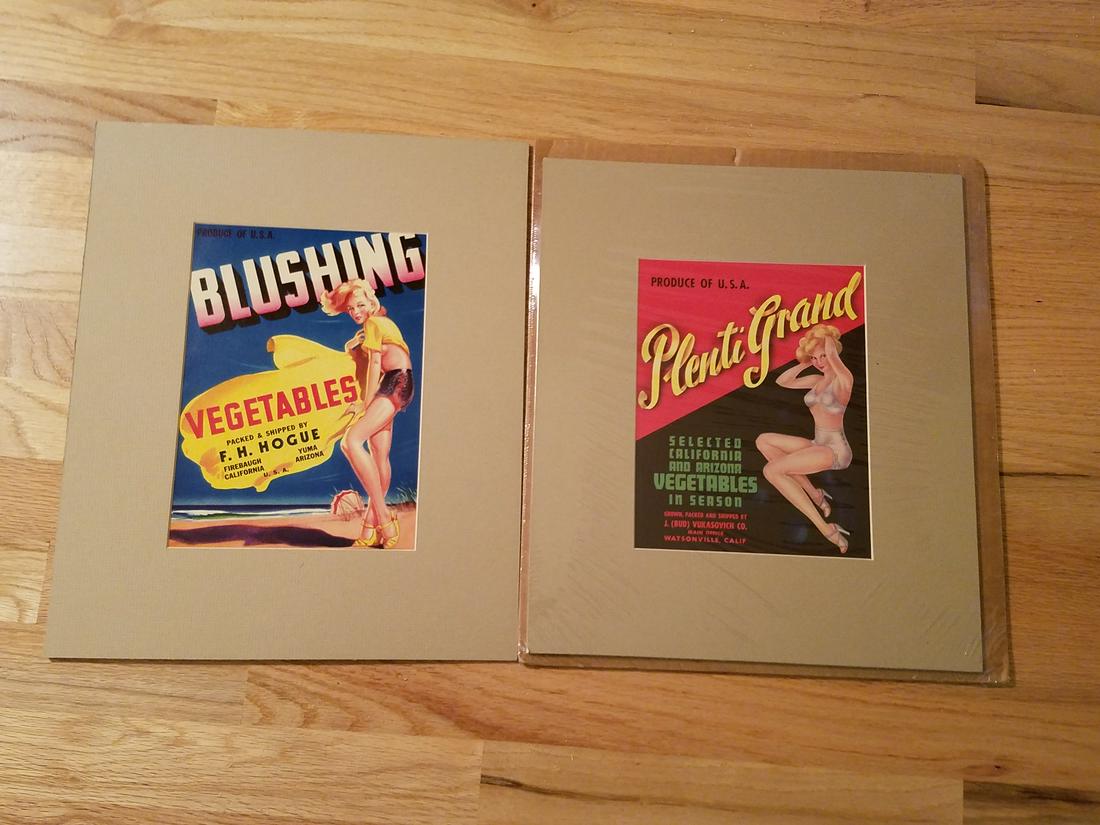 10 Pcs Food Advertising incl. Vegetables: Also includes Cream of Wheat and Corn Flakes. Overall with mat 15" high x 12-3/4" wide to 20" high x 16" wide.
