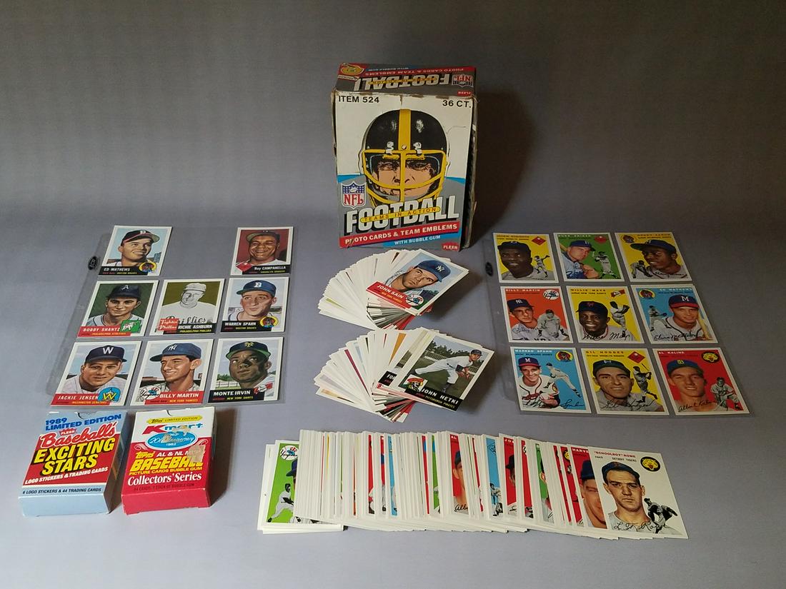 454 Vintage Baseball and Football Cards: Includes Willie May's, Jackie Robinson, and Billy Martin. Reprinted cards.