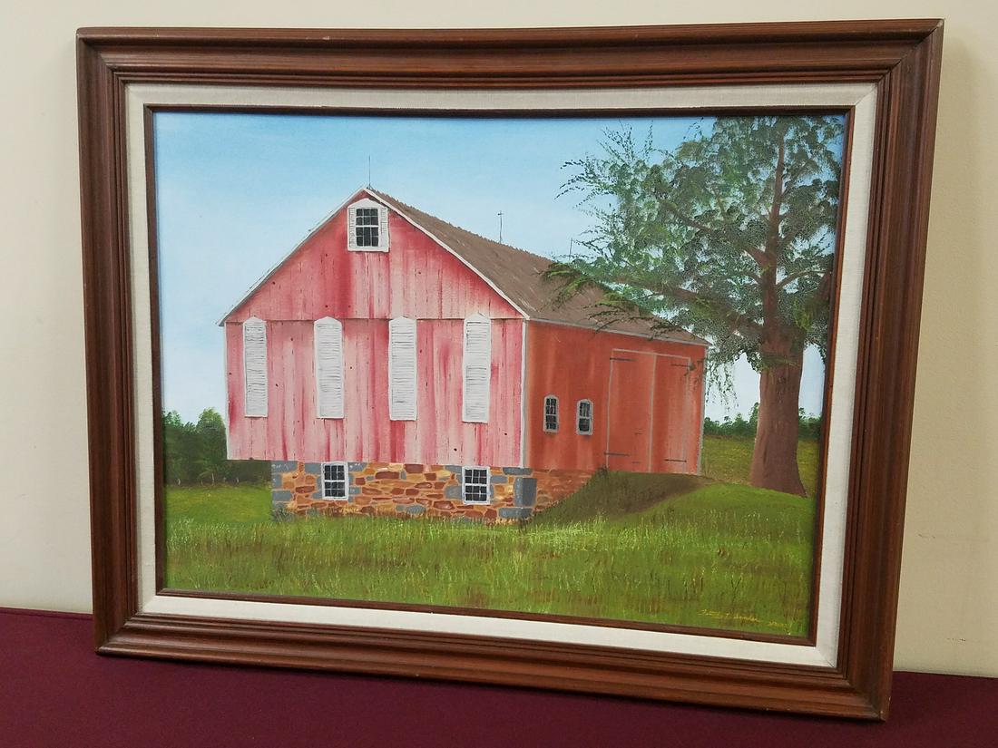 T. Landers Barn Painting: Overall with frame 23" high x 29" wide. Signed Timothy L. Landers 3/21/12.