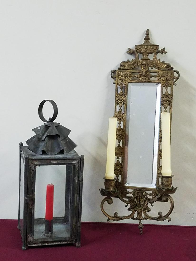 Antique Mirror with Sconces and Lantern (1 of 2)
