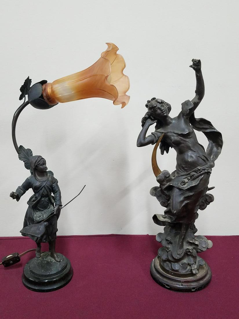 2 Cast Metal Spelter Light and Sculpture (1 of 3)