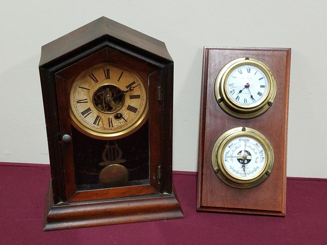 Antique Mantel Clock and Barometer/Thermometer (1 of 4)