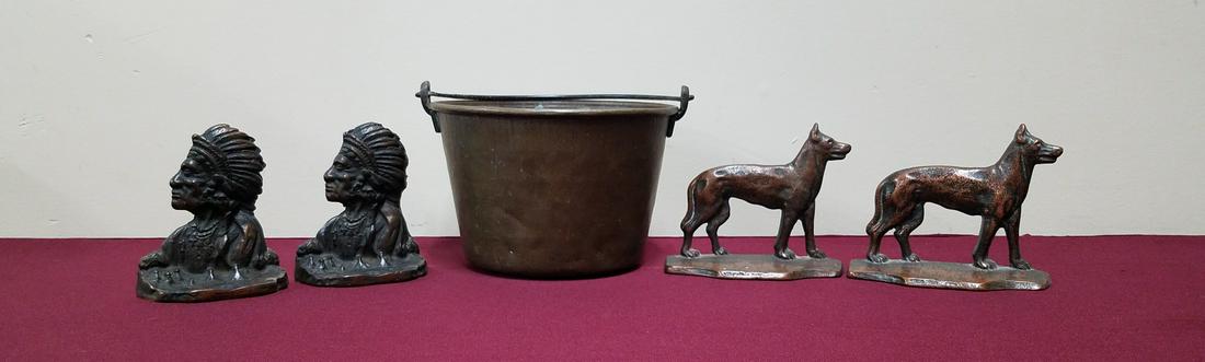 Brass Bucket and 2 Prs of Bookends (1 of 3)