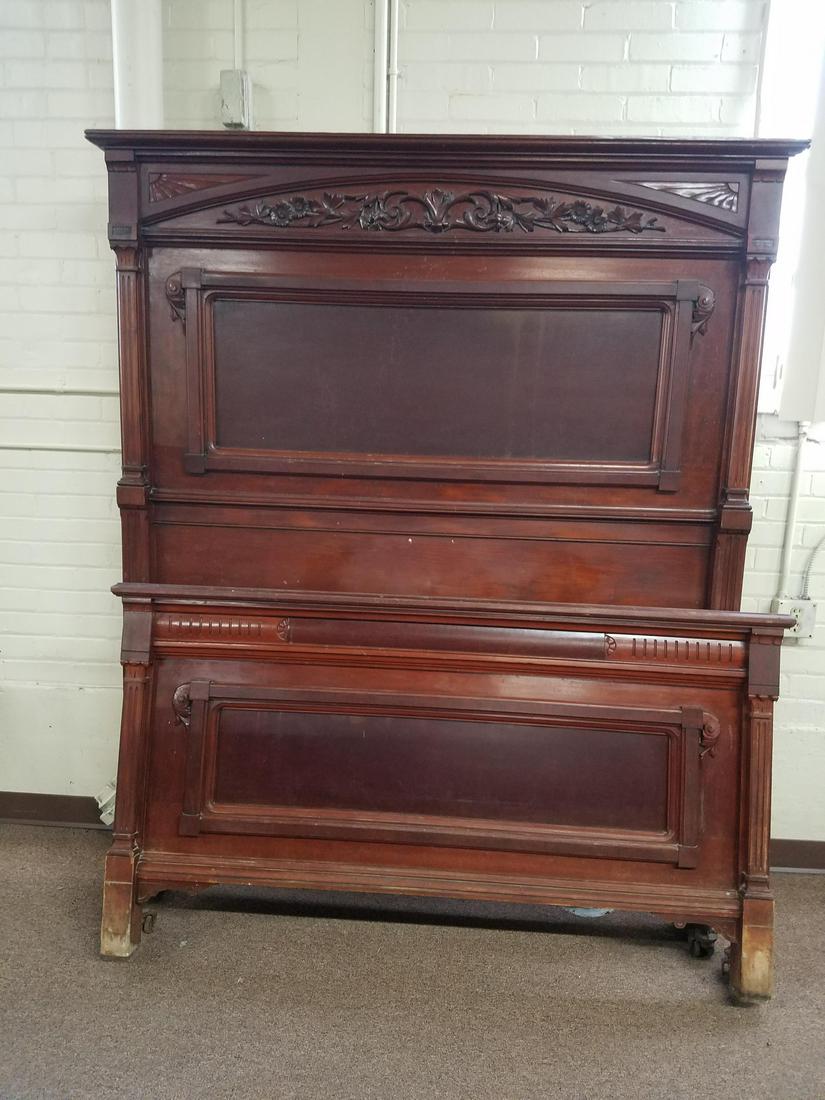 19 C. Carved Bed: Side rails not included. Some scratches and losses.