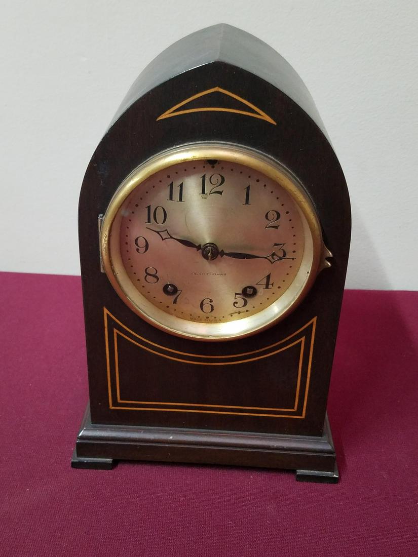 Seth Thomas Mantle Clock: Overwound. 6-1/2" wide x 5" deep x 9-1/2" high.