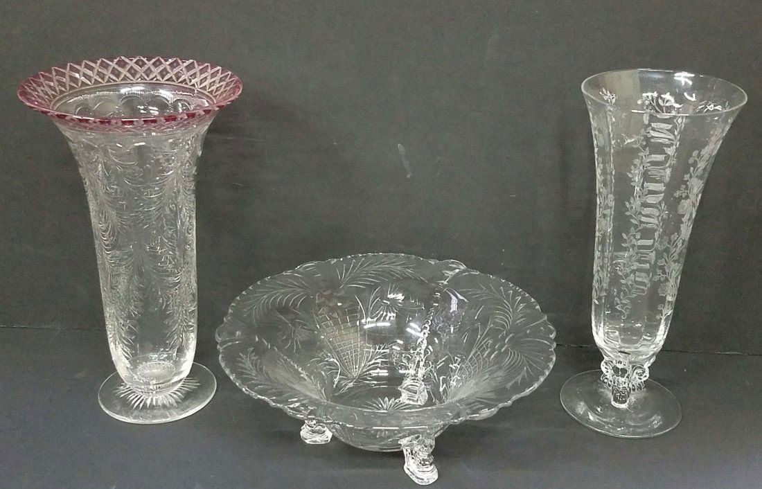 2 Cut Glass Vases and Bowl (1 of 2)