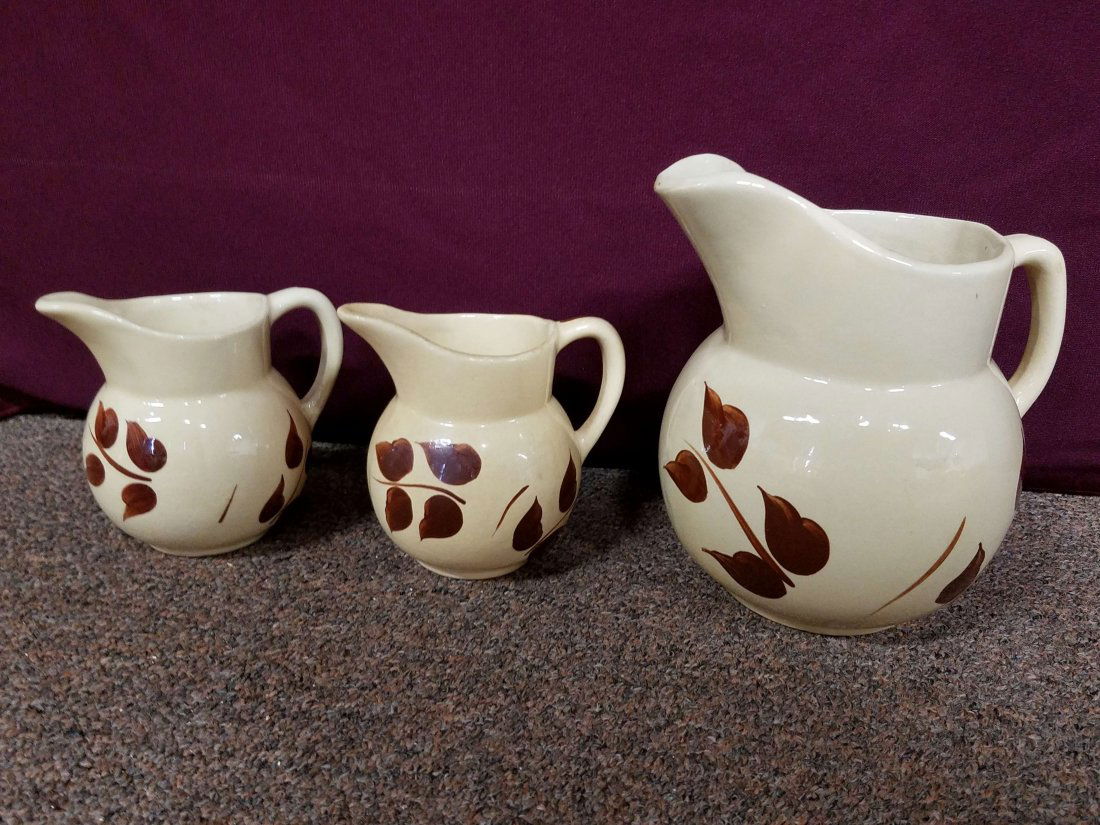 3 Autumn Foliage Watt Pottery Pitchers (1 of 3)