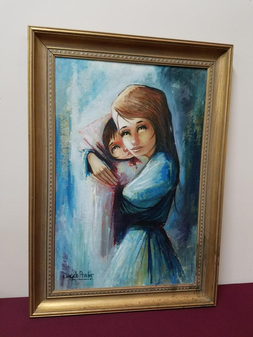 Angelo Pradier Portait Painting: Overall with frame 37" high x 26-1/2" wide.