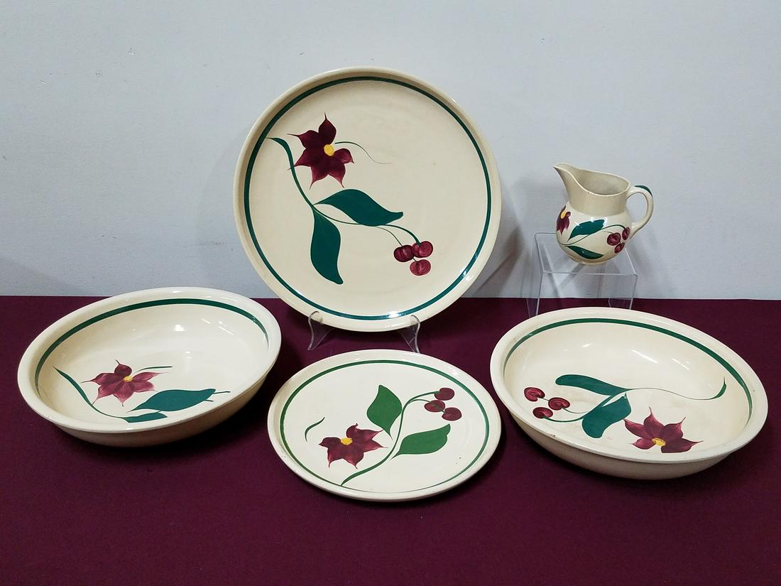 5 Pcs Star Flower with Cherries Watt Pottery (1 of 2)