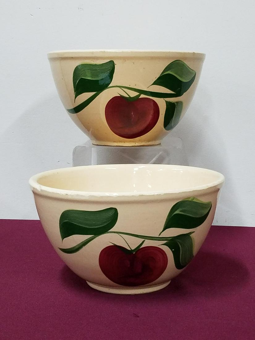 2 Peake's Delivery Service Watt Pottery Bowls: Both 9" diameter x 5" high. Advertising stamp on interior base of bowl.