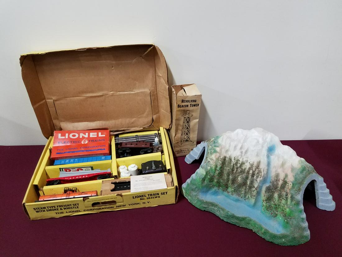 Lionel Train Set, Marx Tower, and Tunnel (1 of 4)