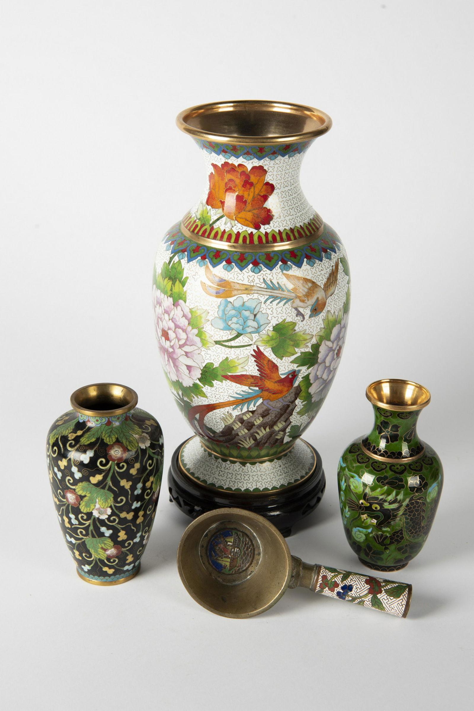 4 Cloisonne Enamel & Copper Vessels Incl Vases (1 of 8)
