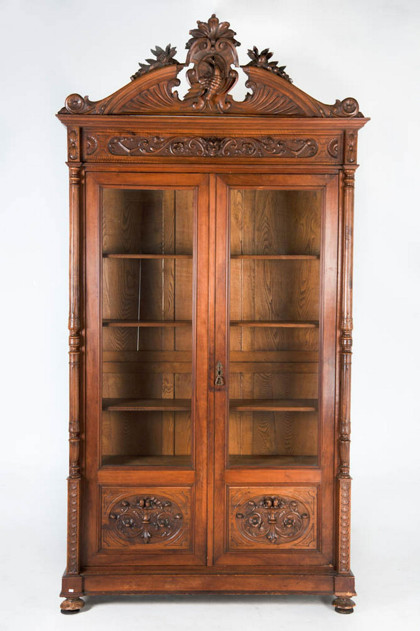 Walnut Glass Door Bookcase with Hunter Finial (1 of 3)