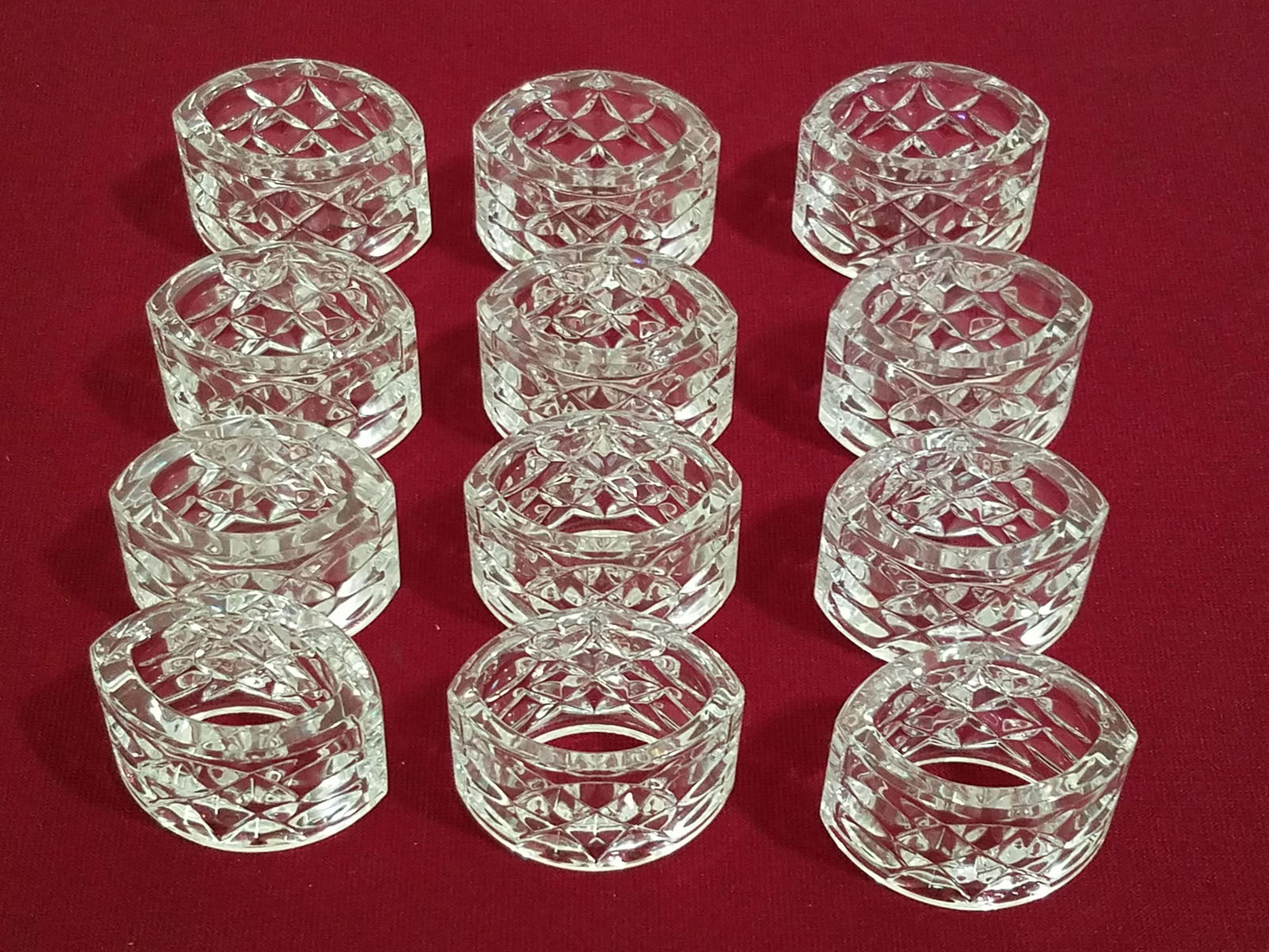 12 Waterford Napkin Rings: 2-1/4" wide x 1-1/2" high.