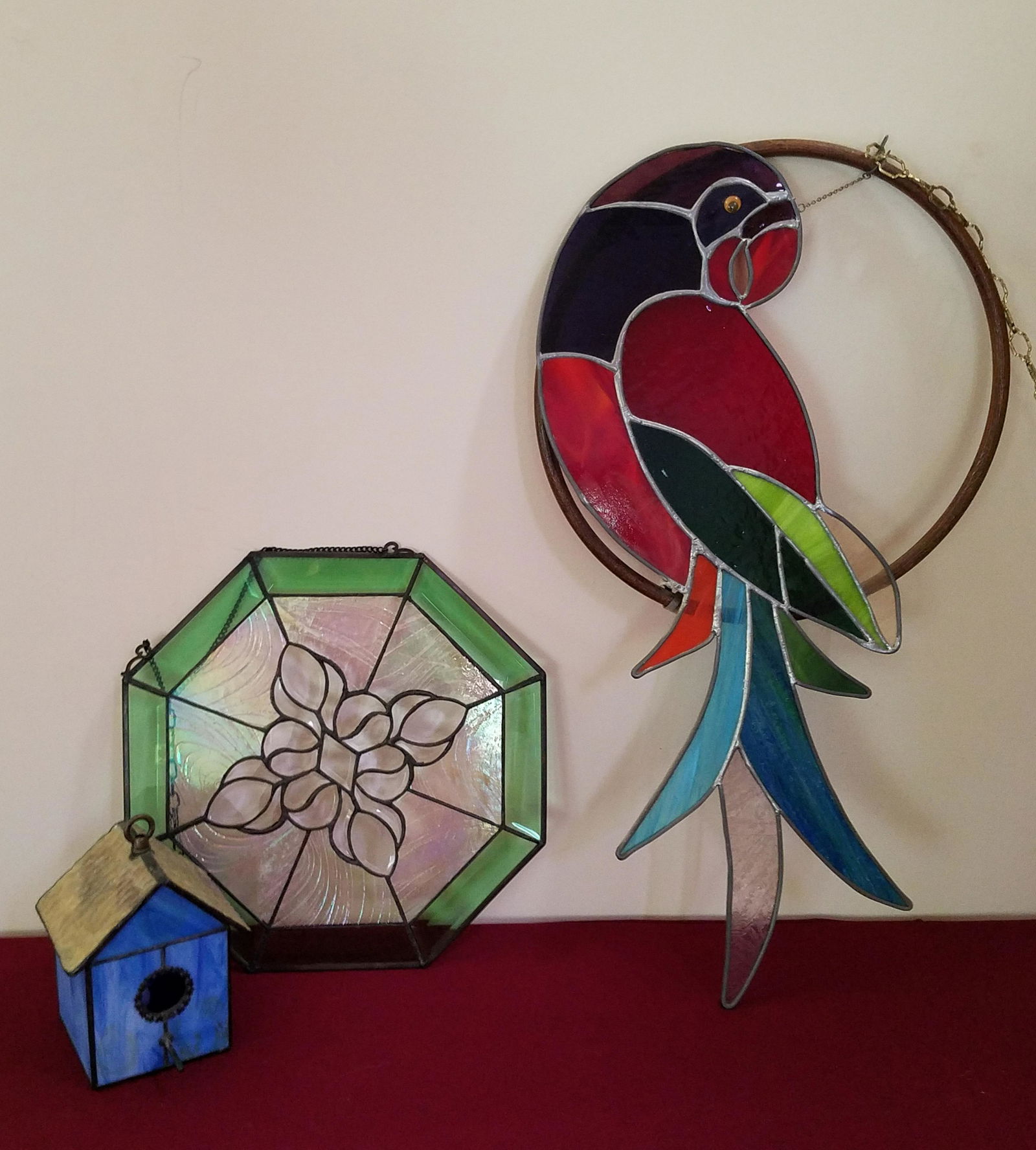 3 Leaded Glass Sun Catchers and Bird House (1 of 2)
