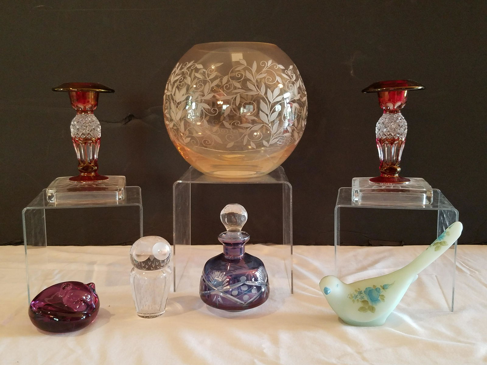 7 Pcs Hand Painted and Etched Glass (1 of 1)