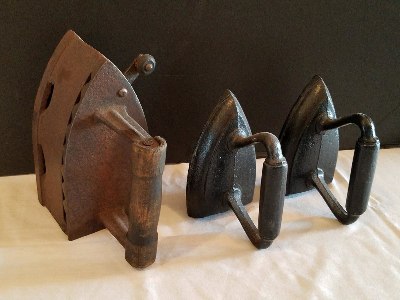 3 Vintage Irons: 4" to 6-1/2" high.