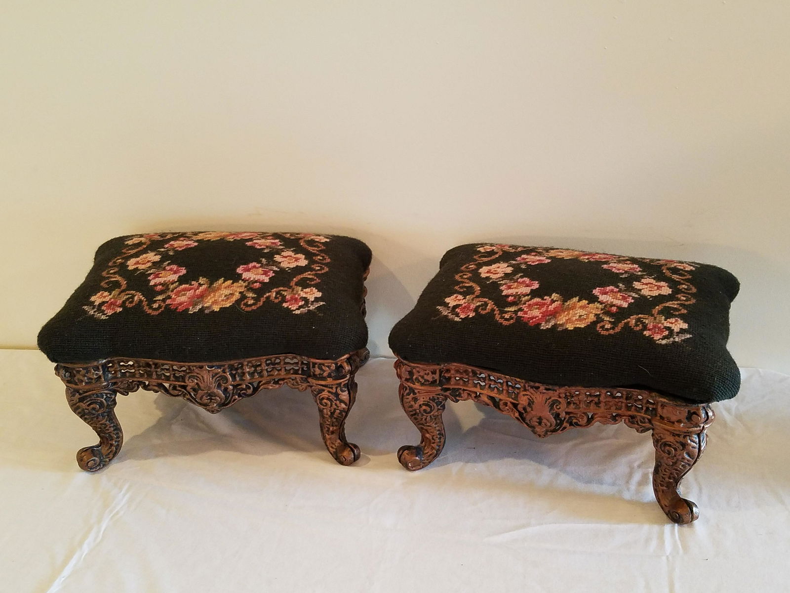 2 Antique Cast Iron Needlepoint Stools (1 of 3)