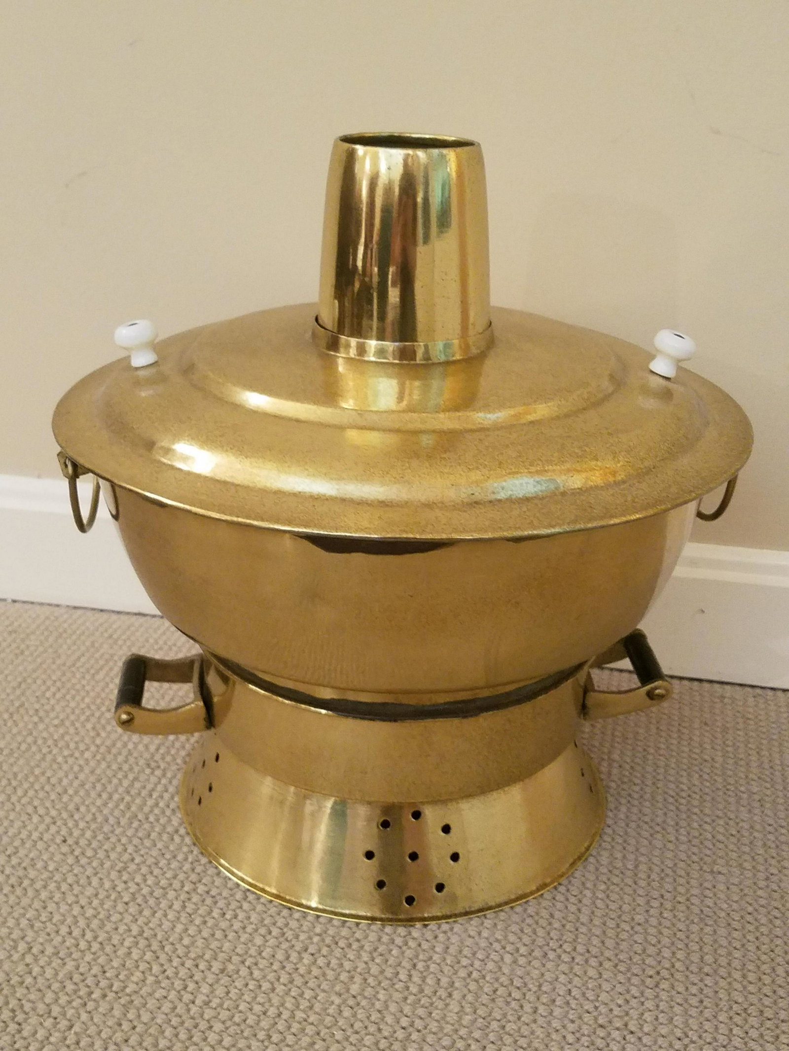 Brass Korean Cooker: 12" wide X 12" deep X 13 1/2" high.