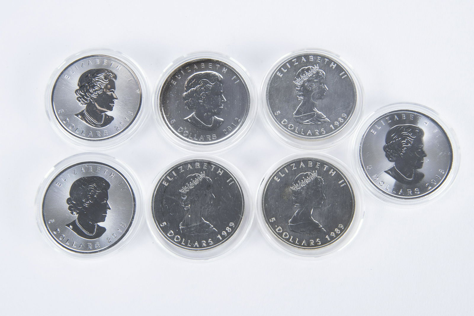 7 Canadian .999 Silver one oz $5.00 Coins (1 of 2)