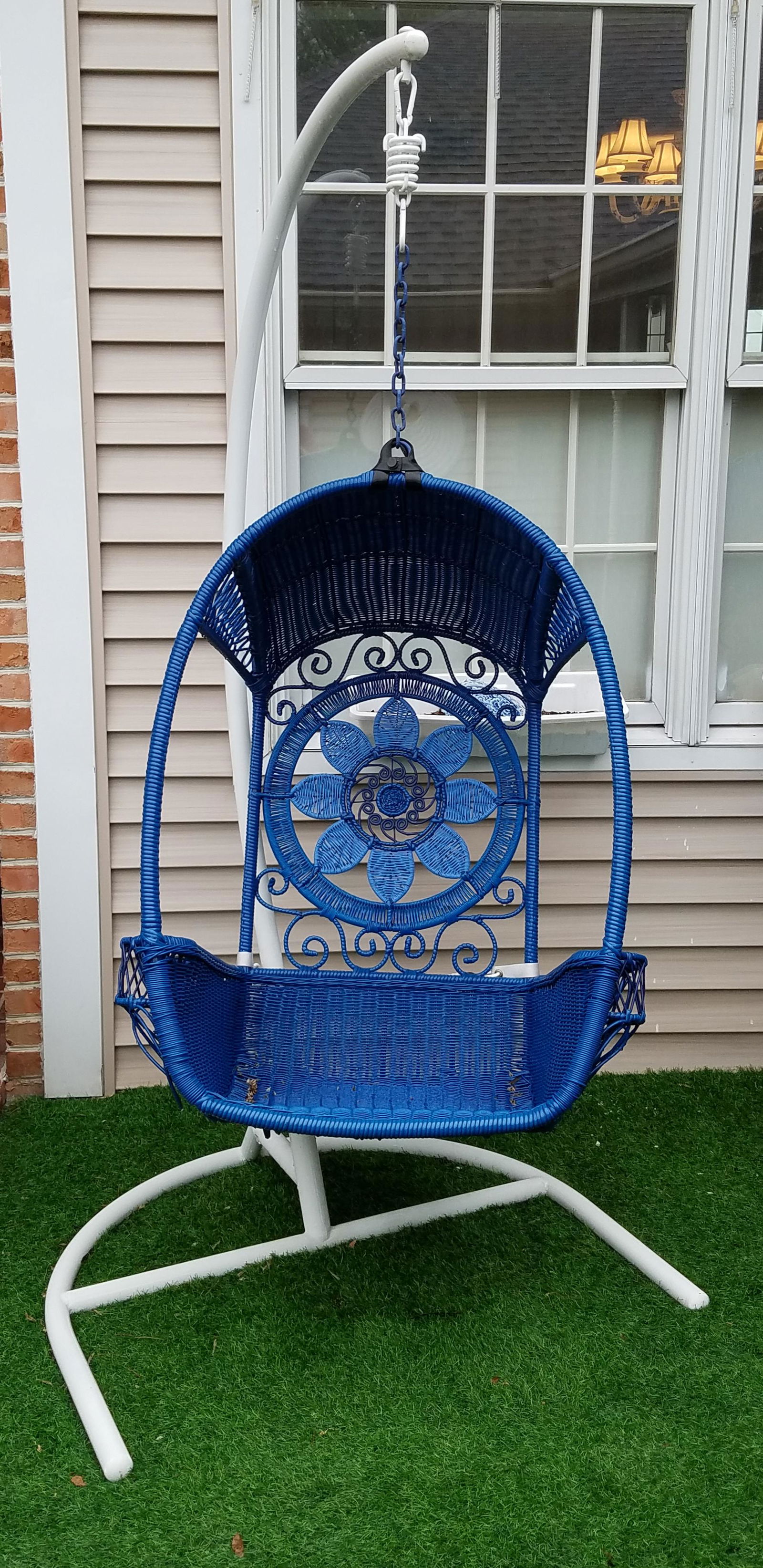 Blue/white Hanging Basket Chair (1 of 1)
