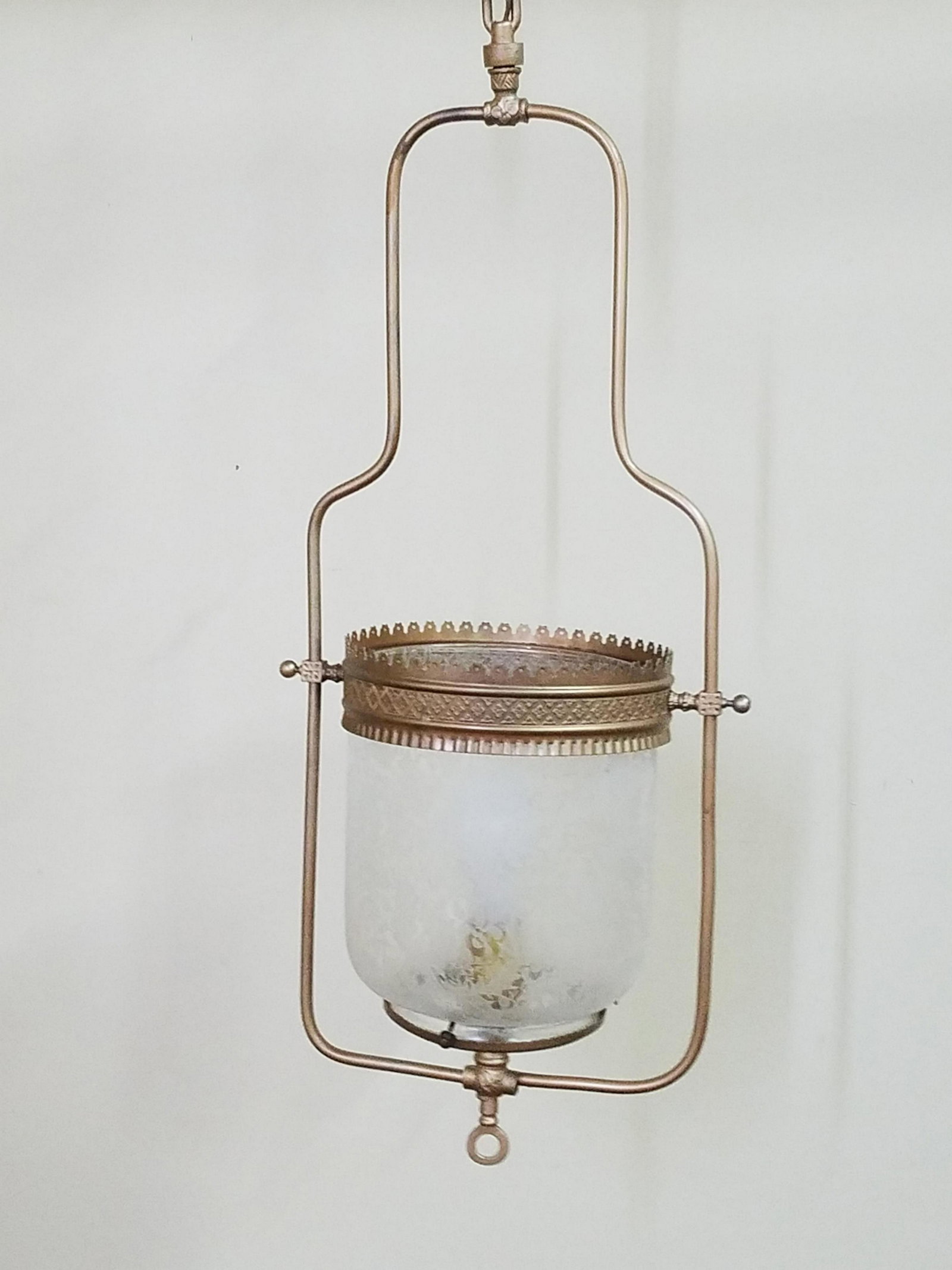 Antique Etched Hanging Light: 24" high. In working order.